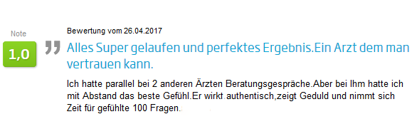 Jameda Bewertung - Thema Brustwarzenkorrektur 